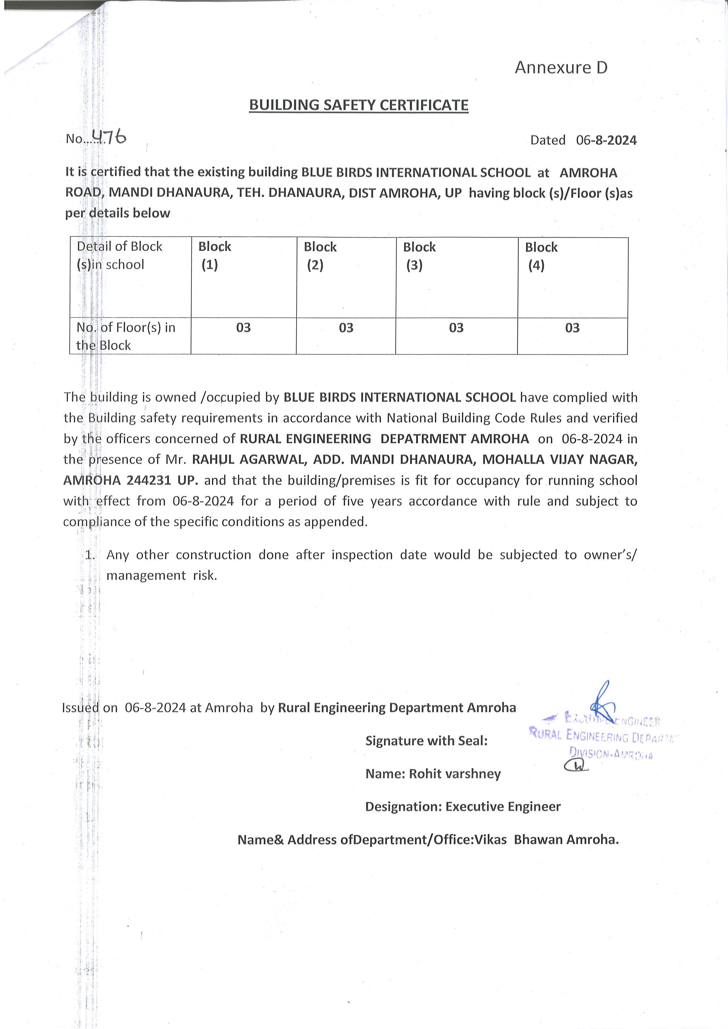 Certificate of Renewal of Society
